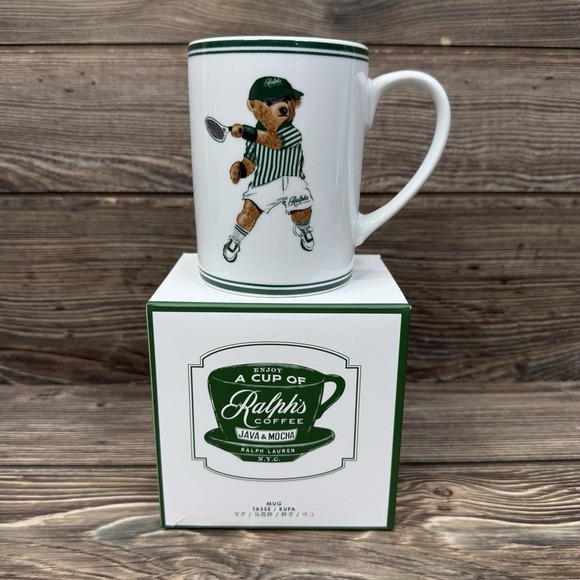 Ralph Lauren Polo Tennis Bear Ralph's Coffee Mug In Box Porcelain White NEW - Picture 1 of 6